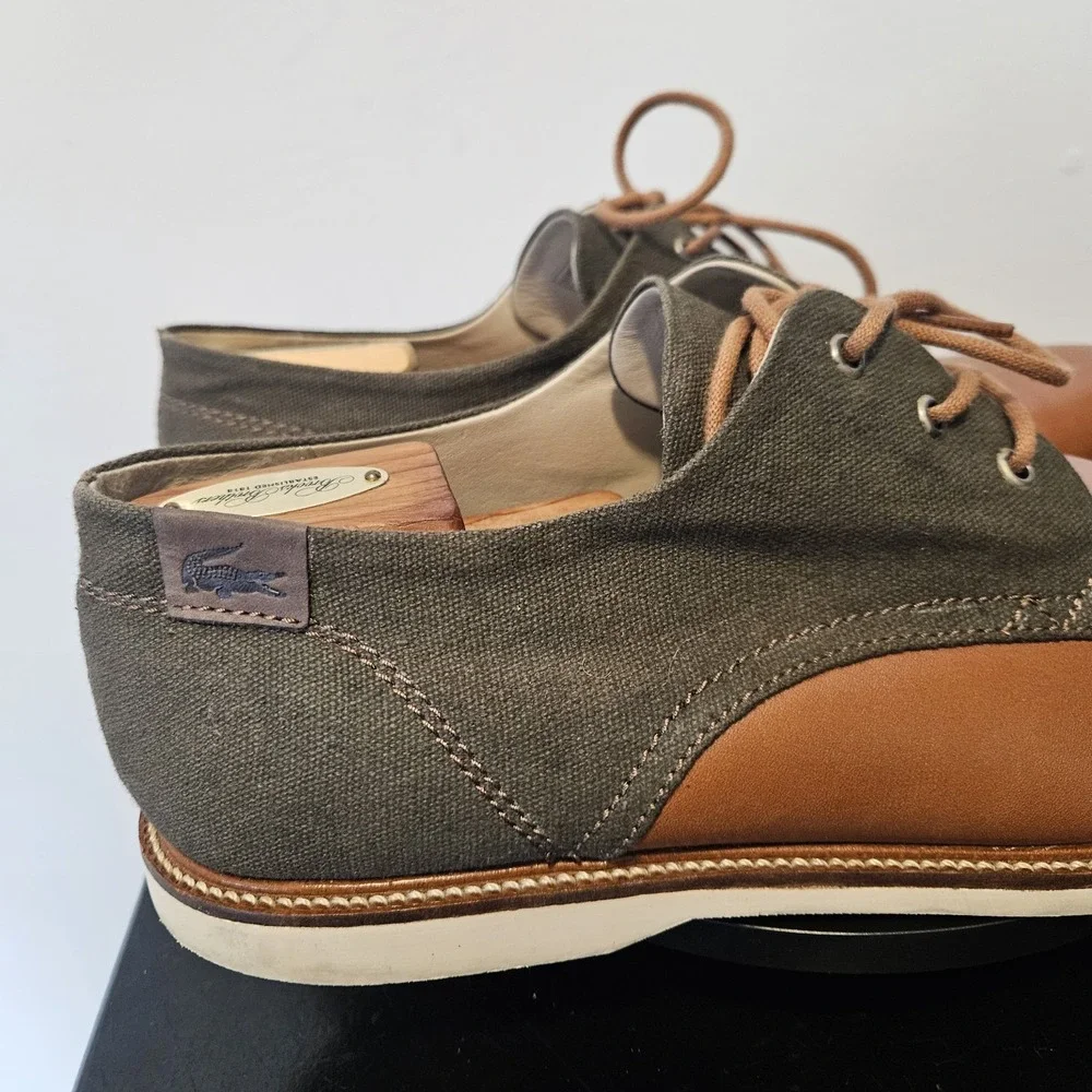 Lacoste Men's Sherbrooke Oxford Leather Canvas Brown Shoes Size 12